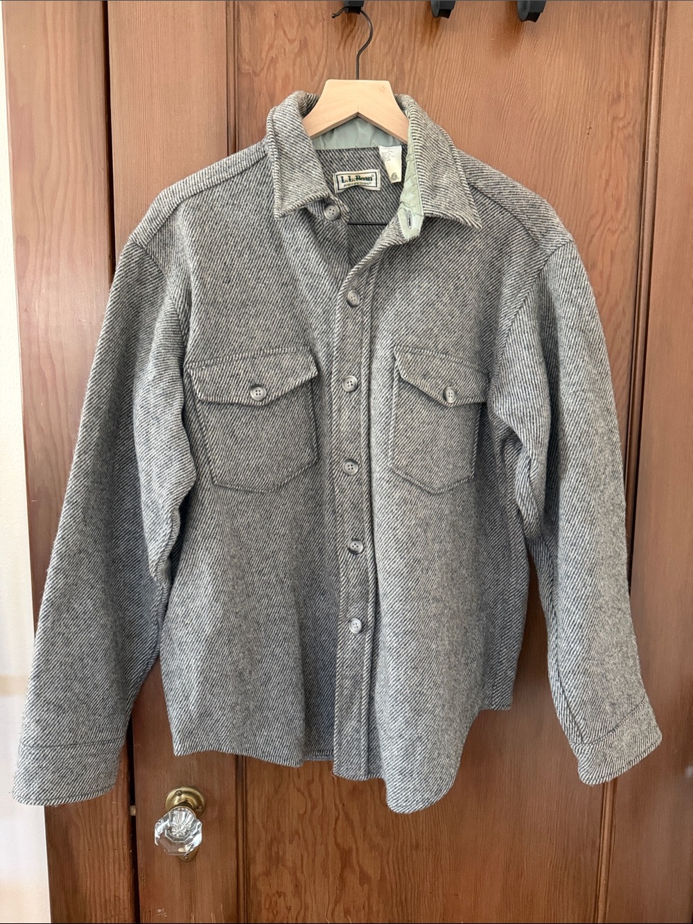 Vintage L.L. Bean Men's Wool Gray Herringbone Shirt Jacket